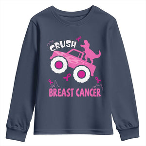 Crush Breast Cancer Awareness Youth Sweatshirt Pink Ribbon Monster Truck Dinosaur TS10 Navy Print Your Wear