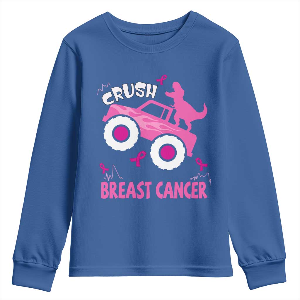Crush Breast Cancer Awareness Youth Sweatshirt Pink Ribbon Monster Truck Dinosaur TS10 Royal Blue Print Your Wear