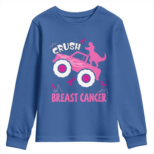 Crush Breast Cancer Awareness Youth Sweatshirt Pink Ribbon Monster Truck Dinosaur TS10 Royal Blue Print Your Wear