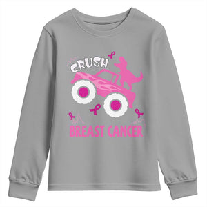 Crush Breast Cancer Awareness Youth Sweatshirt Pink Ribbon Monster Truck Dinosaur TS10 Sport Gray Print Your Wear
