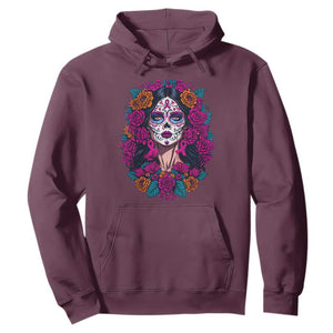 Dia De Los Muertos Catrina Day Of The Dead Sugar Skull Hoodie TS10 Maroon Print Your Wear