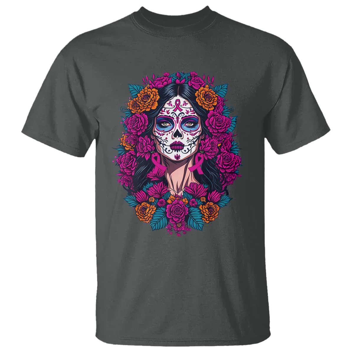 Dia De Los Muertos Catrina Day Of The Dead Sugar Skull T Shirt TS10 Dark Heather Print Your Wear