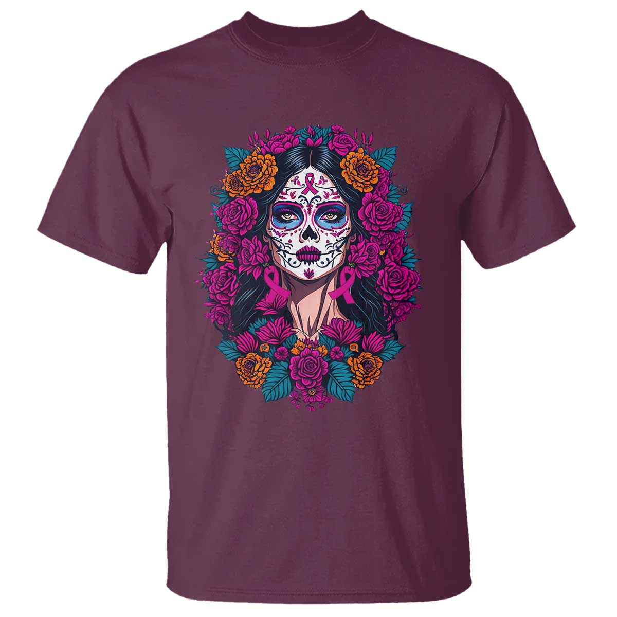 Dia De Los Muertos Catrina Day Of The Dead Sugar Skull T Shirt TS10 Maroon Print Your Wear