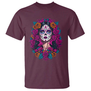 Dia De Los Muertos Catrina Day Of The Dead Sugar Skull T Shirt TS10 Maroon Print Your Wear