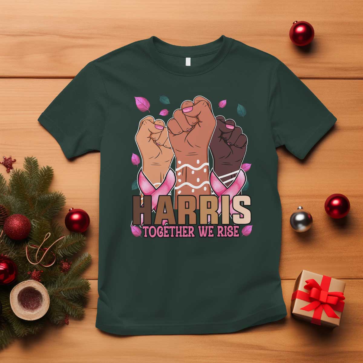 Breast Cancer Awareness Month Kamala Harris T Shirt In October We Wear Pink 2024 Together We Rise TS10 Dark Forest Green Print Your Wear
