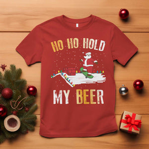 Christmas Beer T Shirt Funny Santa Ho Ho Hold My Beer Skateboard Roof TS10 Red Print Your Wear