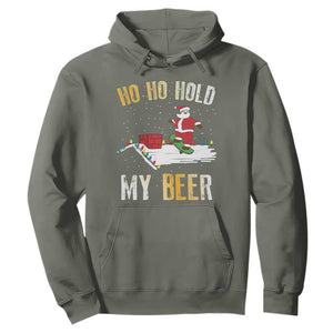 Christmas Beer Hoodie Funny Santa Ho Ho Hold My Beer Skateboard Roof TS10 Military Green Print Your Wear