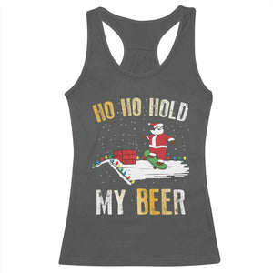 Christmas Beer Racerback Tank Top Funny Santa Ho Ho Hold My Beer Skateboard Roof TS10 Dark Heather Print Your Wear
