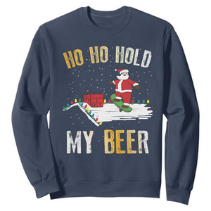 Christmas Beer Sweatshirt Funny Santa Ho Ho Hold My Beer Skateboard Roof TS10 Navy Print Your Wear