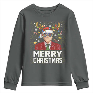 Funny Trump Xmas Youth Sweatshirt Merry Christmas Santa TS10 Dark Heather Print Your Wear