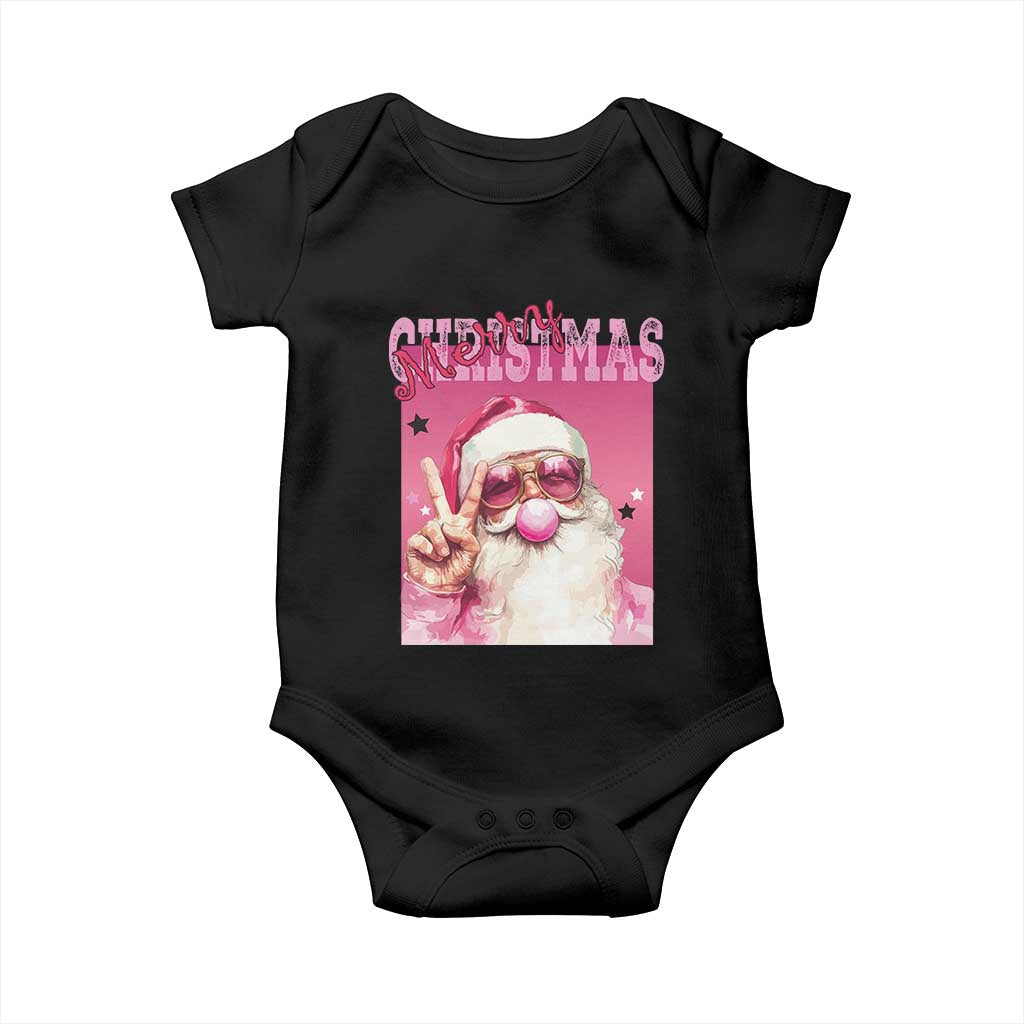 Pink Santa Retro Christmas Baby Onesie Blowing Bubble Pink Xmas Matching Family Group Party TS10 Black Print Your Wear