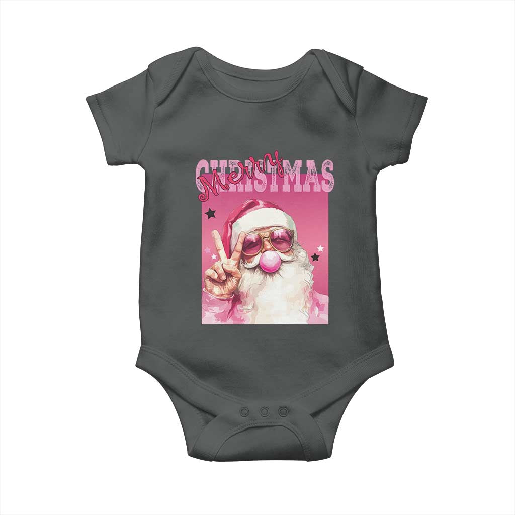 Pink Santa Retro Christmas Baby Onesie Blowing Bubble Pink Xmas Matching Family Group Party TS10 Dark Heather Print Your Wear