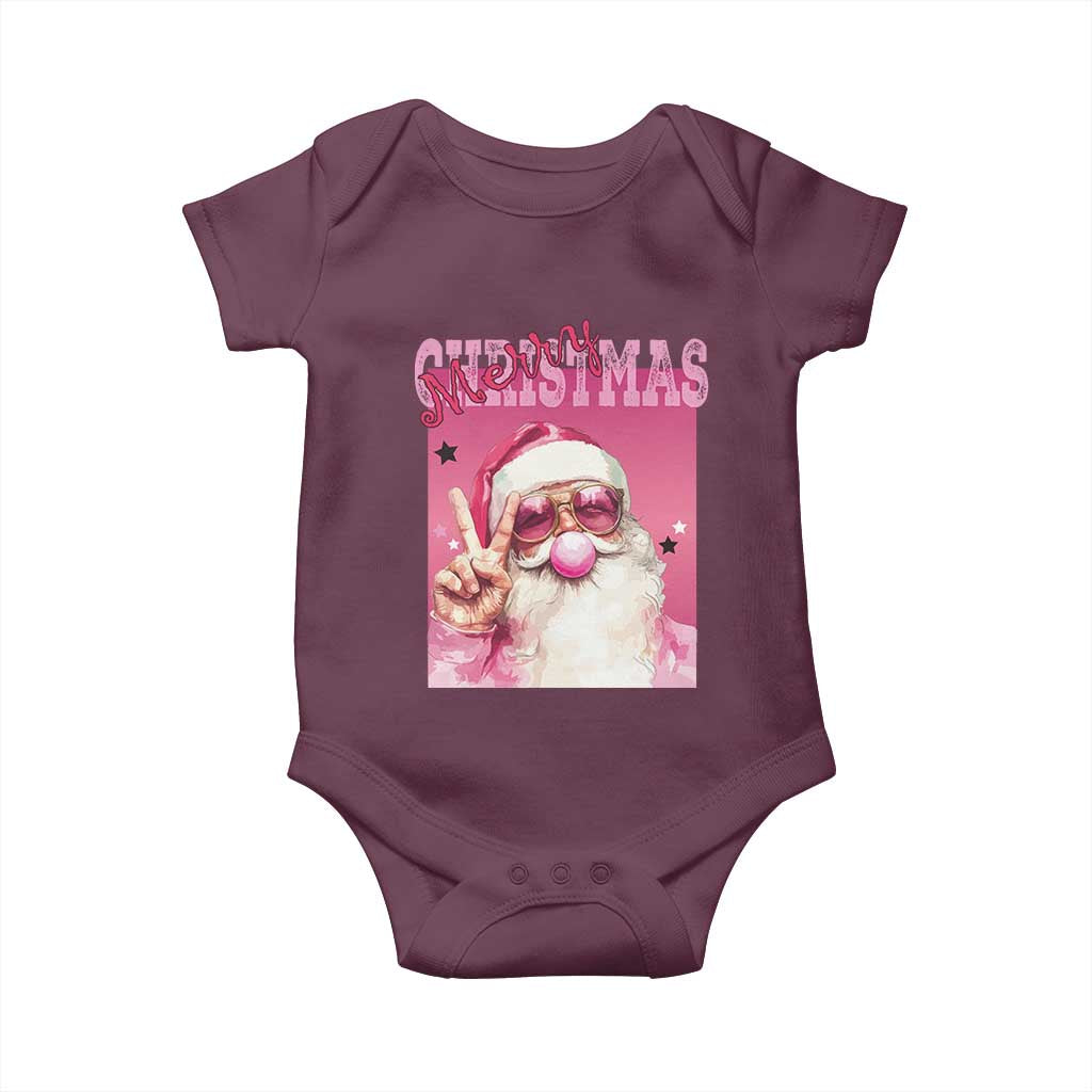 Pink Santa Retro Christmas Baby Onesie Blowing Bubble Pink Xmas Matching Family Group Party TS10 Maroon Print Your Wear