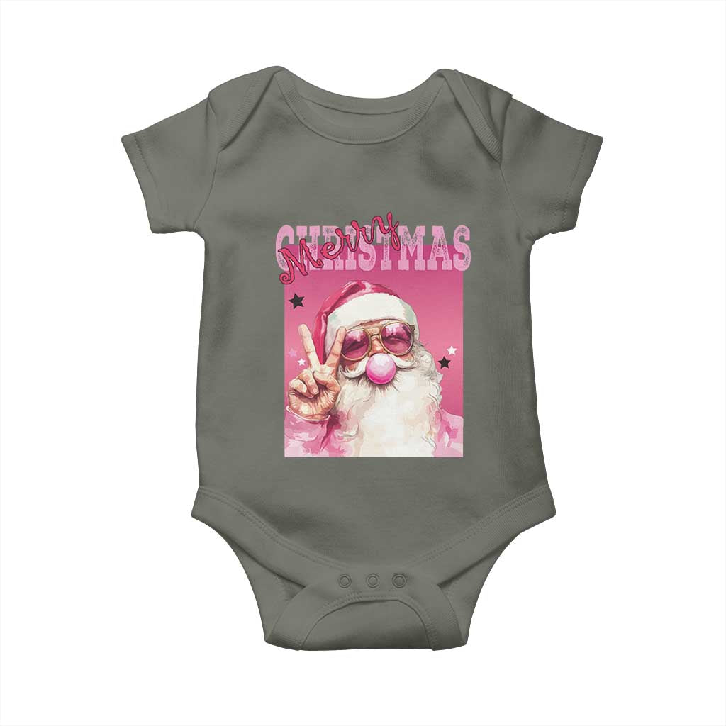 Pink Santa Retro Christmas Baby Onesie Blowing Bubble Pink Xmas Matching Family Group Party TS10 Military Green Print Your Wear