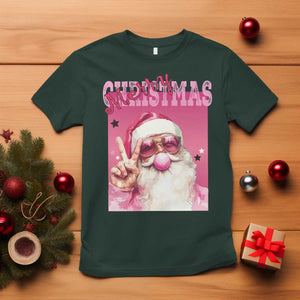 Pink Santa Retro Christmas T Shirt Blowing Bubble Pink Xmas Matching Family Group Party TS10 Dark Forest Green Print Your Wear