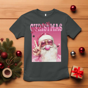Pink Santa Retro Christmas T Shirt Blowing Bubble Pink Xmas Matching Family Group Party TS10 Dark Heather Print Your Wear