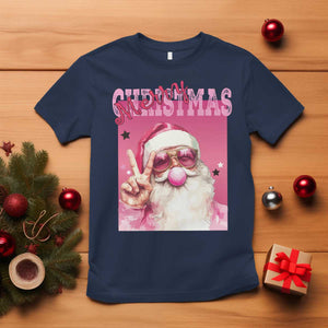Pink Santa Retro Christmas T Shirt Blowing Bubble Pink Xmas Matching Family Group Party TS10 Navy Print Your Wear