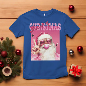 Pink Santa Retro Christmas T Shirt Blowing Bubble Pink Xmas Matching Family Group Party TS10 Royal Blue Print Your Wear