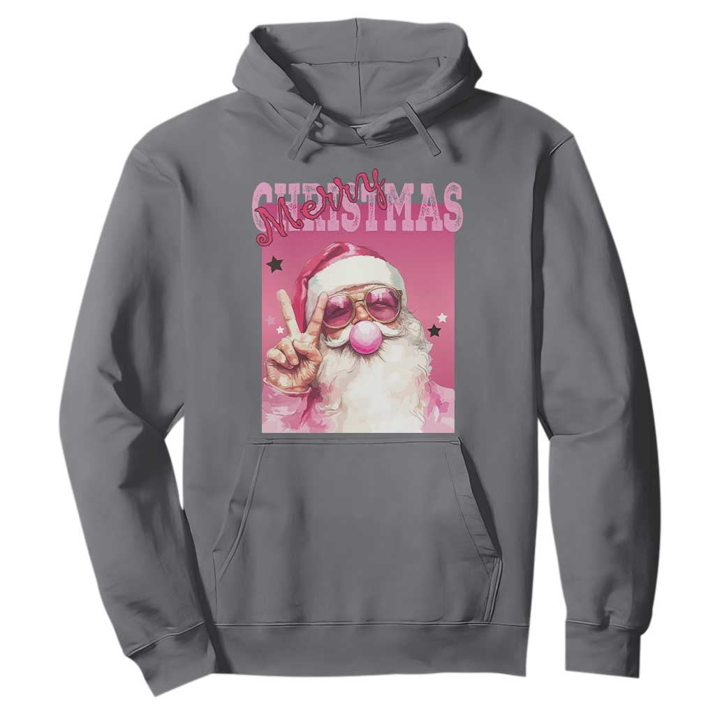 Pink Santa Retro Christmas Hoodie Blowing Bubble Pink Xmas Matching Family Group Party TS10 Charcoal Print Your Wear