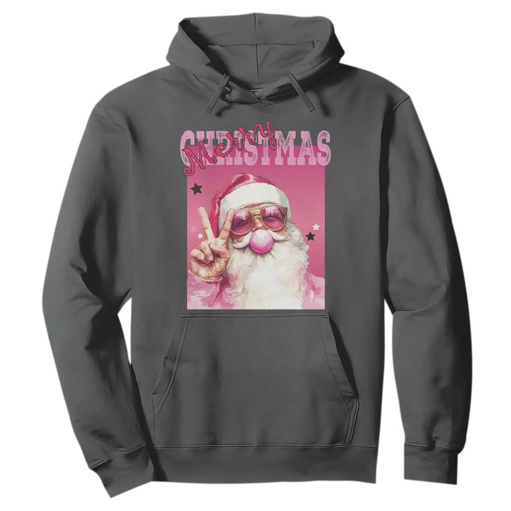 Pink Santa Retro Christmas Hoodie Blowing Bubble Pink Xmas Matching Family Group Party TS10 Dark Heather Print Your Wear