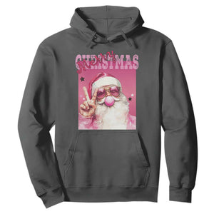 Pink Santa Retro Christmas Hoodie Blowing Bubble Pink Xmas Matching Family Group Party TS10 Dark Heather Print Your Wear