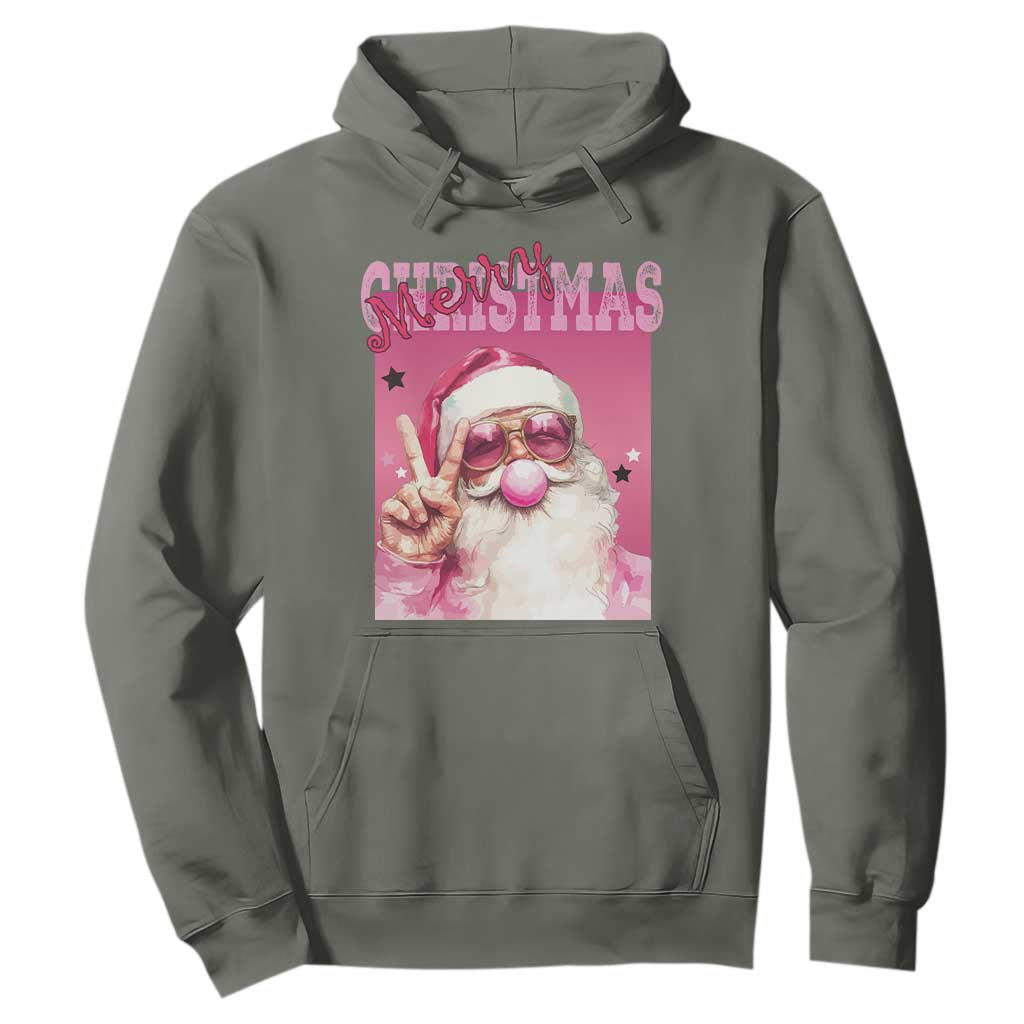Pink Santa Retro Christmas Hoodie Blowing Bubble Pink Xmas Matching Family Group Party TS10 Military Green Print Your Wear