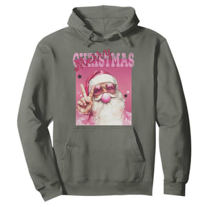 Pink Santa Retro Christmas Hoodie Blowing Bubble Pink Xmas Matching Family Group Party TS10 Military Green Print Your Wear