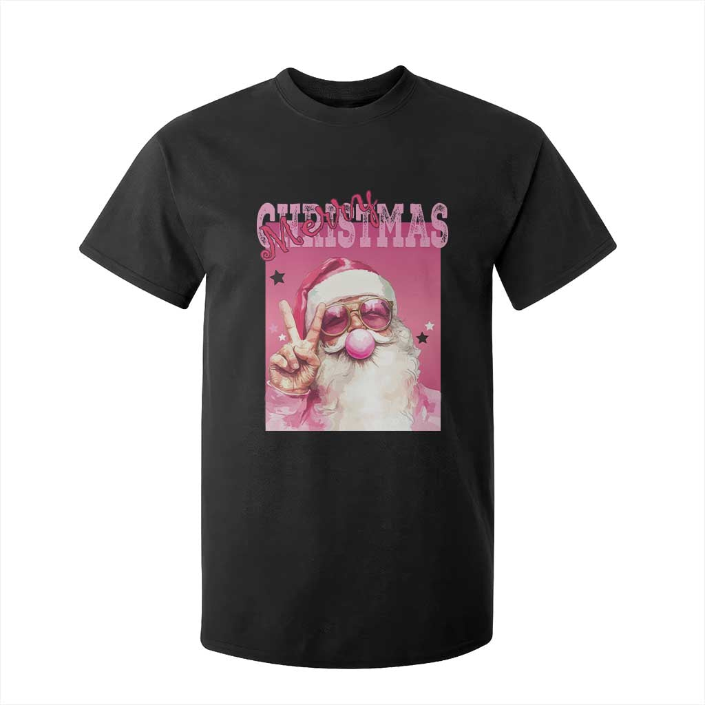 Pink Santa Retro Christmas T Shirt For Kid Blowing Bubble Pink Xmas Matching Family Group Party TS10 Black Print Your Wear