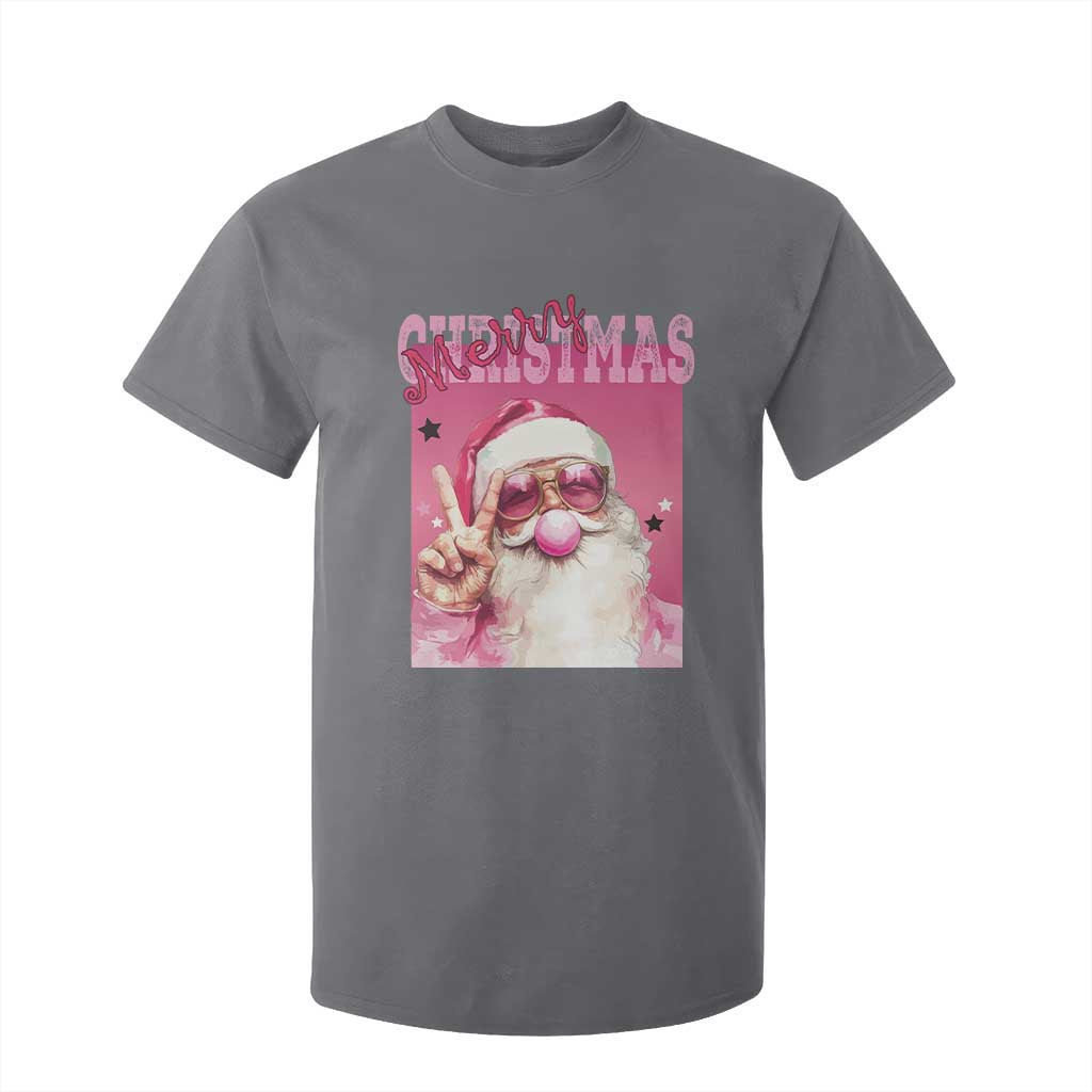 Pink Santa Retro Christmas T Shirt For Kid Blowing Bubble Pink Xmas Matching Family Group Party TS10 Charcoal Print Your Wear