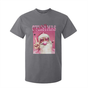 Pink Santa Retro Christmas T Shirt For Kid Blowing Bubble Pink Xmas Matching Family Group Party TS10 Charcoal Print Your Wear
