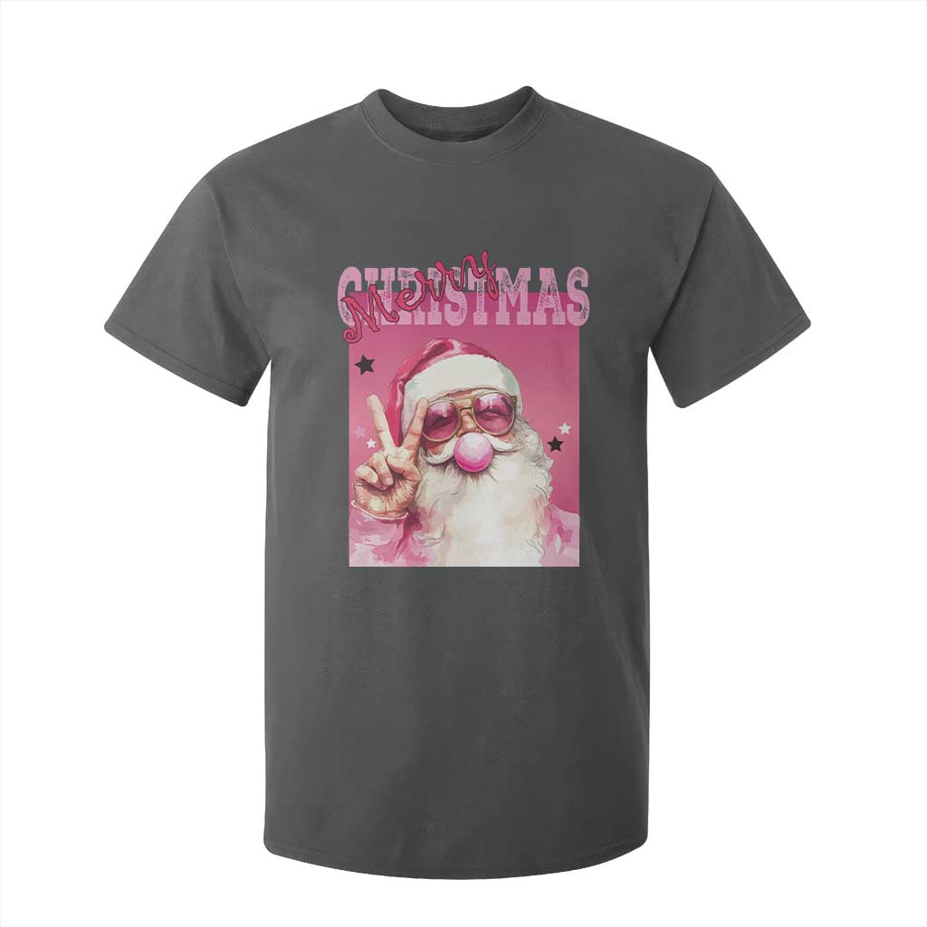 Pink Santa Retro Christmas T Shirt For Kid Blowing Bubble Pink Xmas Matching Family Group Party TS10 Dark Heather Print Your Wear