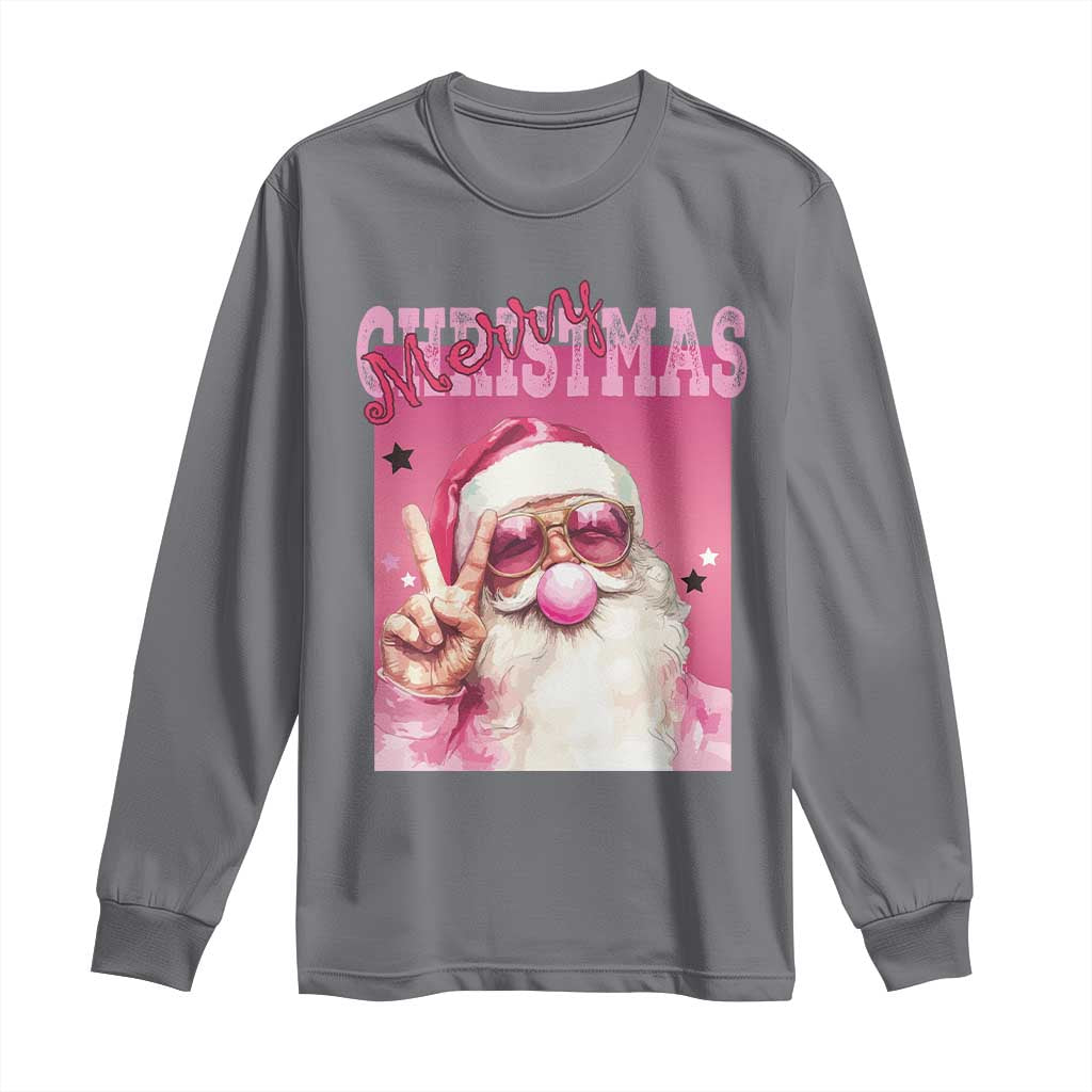 Pink Santa Retro Christmas Long Sleeve Shirt Blowing Bubble Pink Xmas Matching Family Group Party TS10 Charcoal Print Your Wear