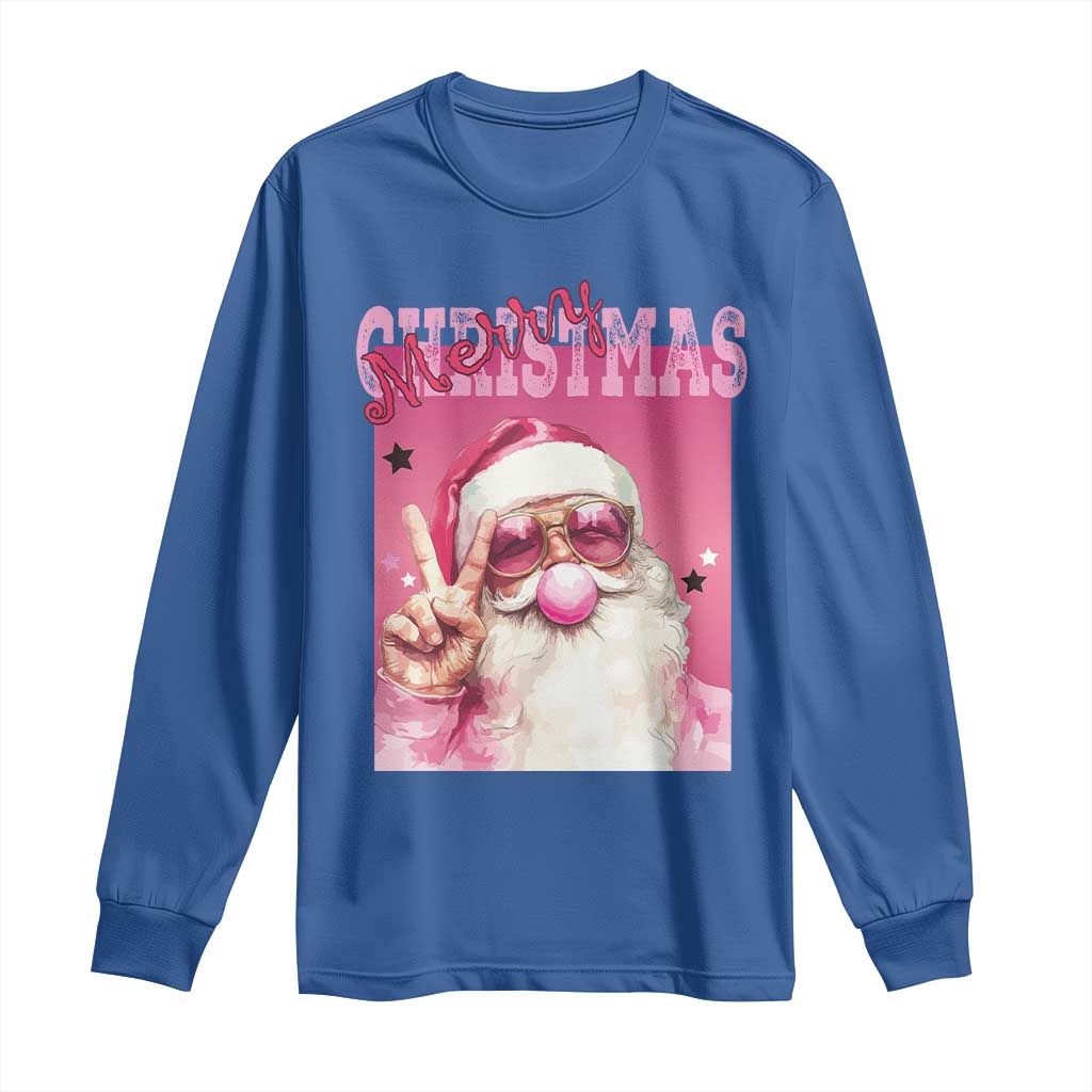 Pink Santa Retro Christmas Long Sleeve Shirt Blowing Bubble Pink Xmas Matching Family Group Party TS10 Royal Blue Print Your Wear