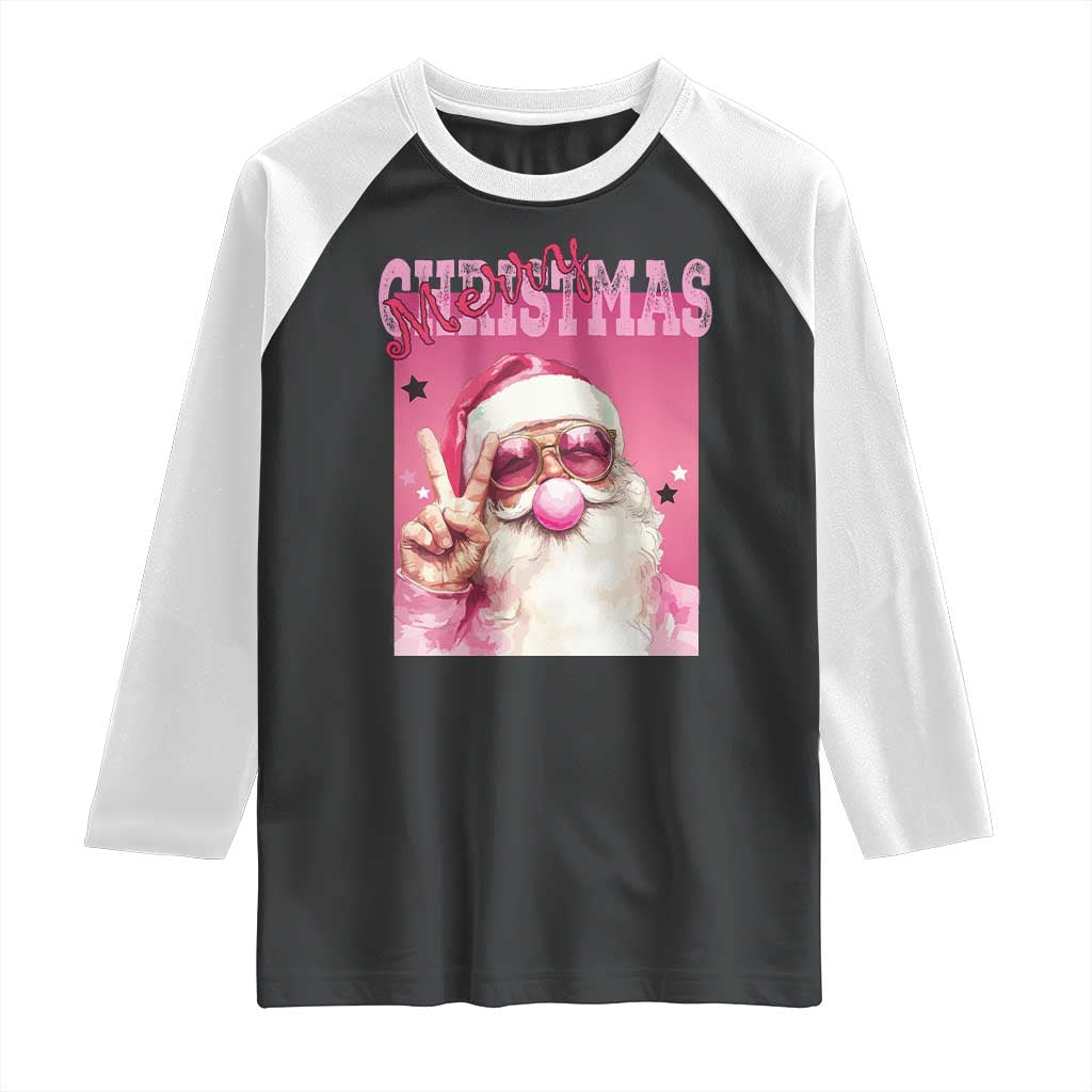 Pink Santa Retro Christmas Raglan Shirt Blowing Bubble Pink Xmas Matching Family Group Party TS10 Black White Print Your Wear