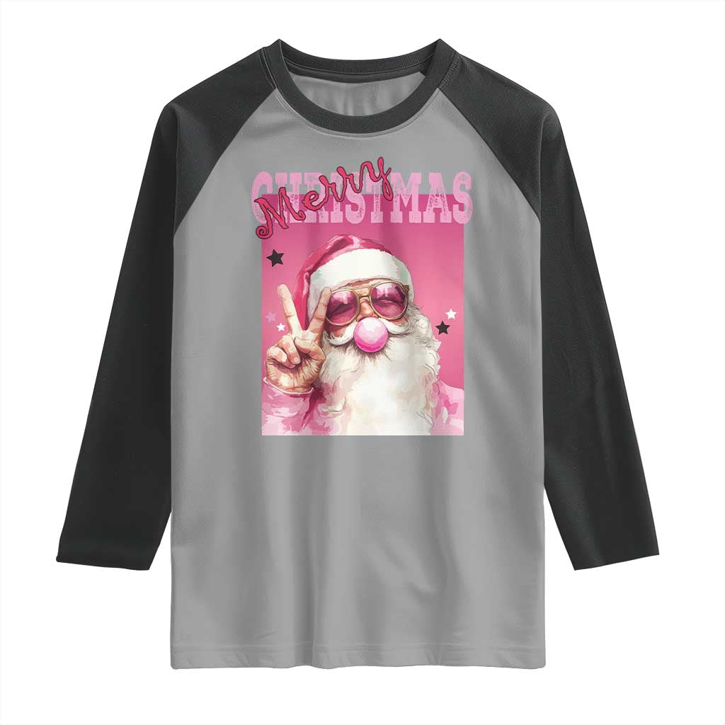 Pink Santa Retro Christmas Raglan Shirt Blowing Bubble Pink Xmas Matching Family Group Party TS10 Sport Gray Black Print Your Wear