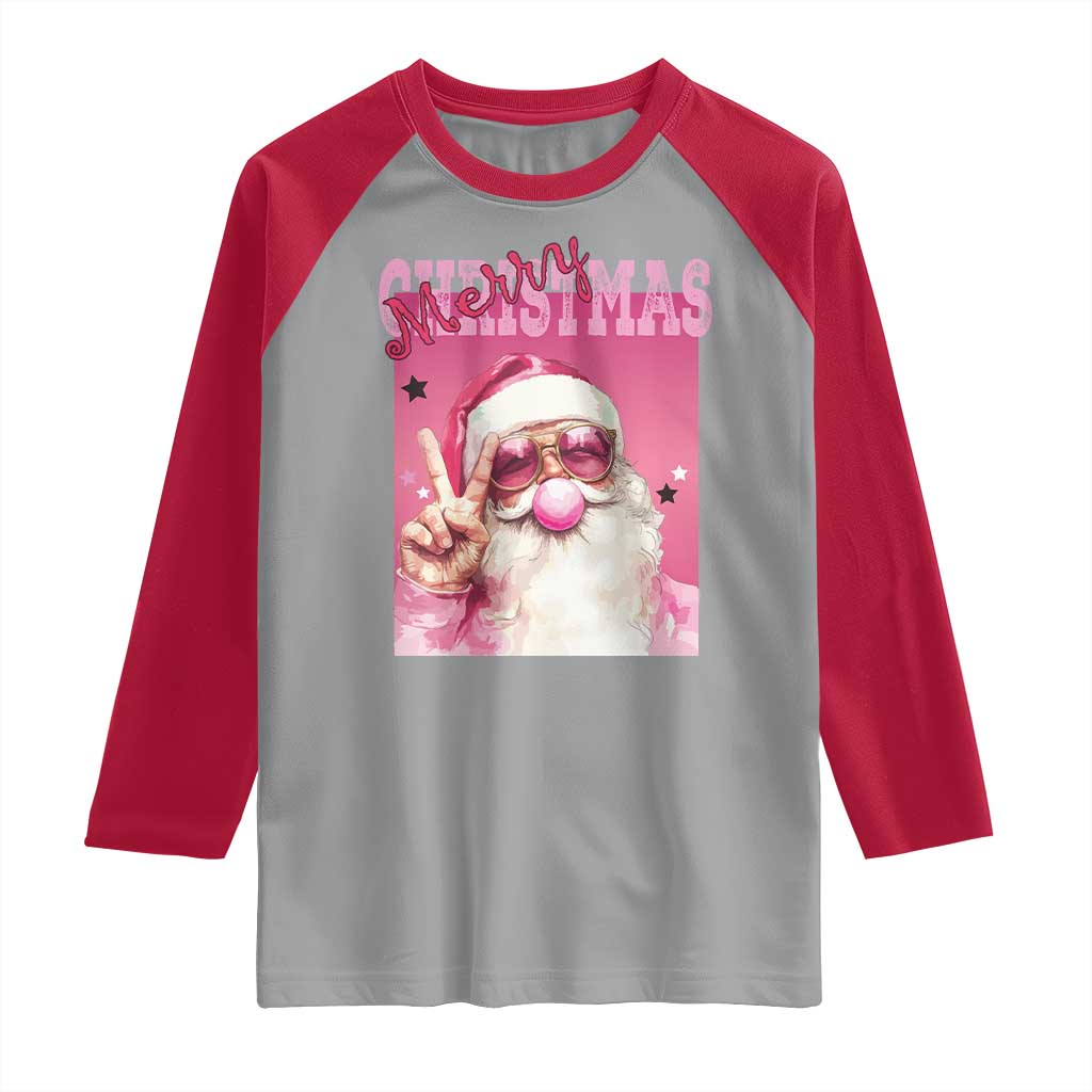 Pink Santa Retro Christmas Raglan Shirt Blowing Bubble Pink Xmas Matching Family Group Party TS10 Sport Gray Red Print Your Wear