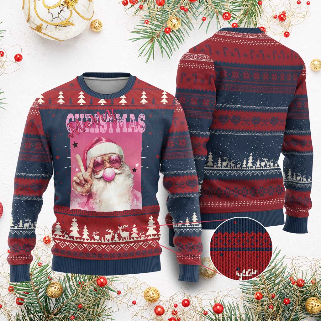 Pink Santa Retro Christmas Ugly Christmas Sweater Blowing Bubble Pink Xmas Matching Family Group Party TS10 Burgundy Print Your Wear