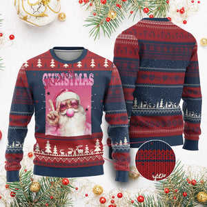 Pink Santa Retro Christmas Ugly Christmas Sweater Blowing Bubble Pink Xmas Matching Family Group Party TS10 Burgundy Print Your Wear