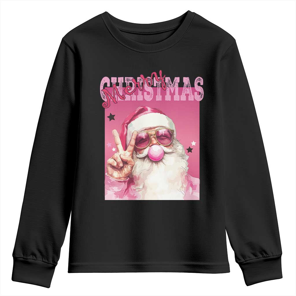 Pink Santa Retro Christmas Youth Sweatshirt Blowing Bubble Pink Xmas Matching Family Group Party TS10 Black Print Your Wear