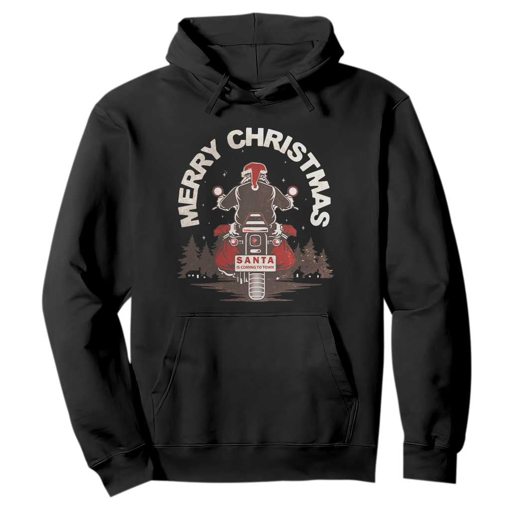 Motorcycle Christmas Hoodie Santa Riding to Town Merry Xmas TS10 Black Print Your Wear
