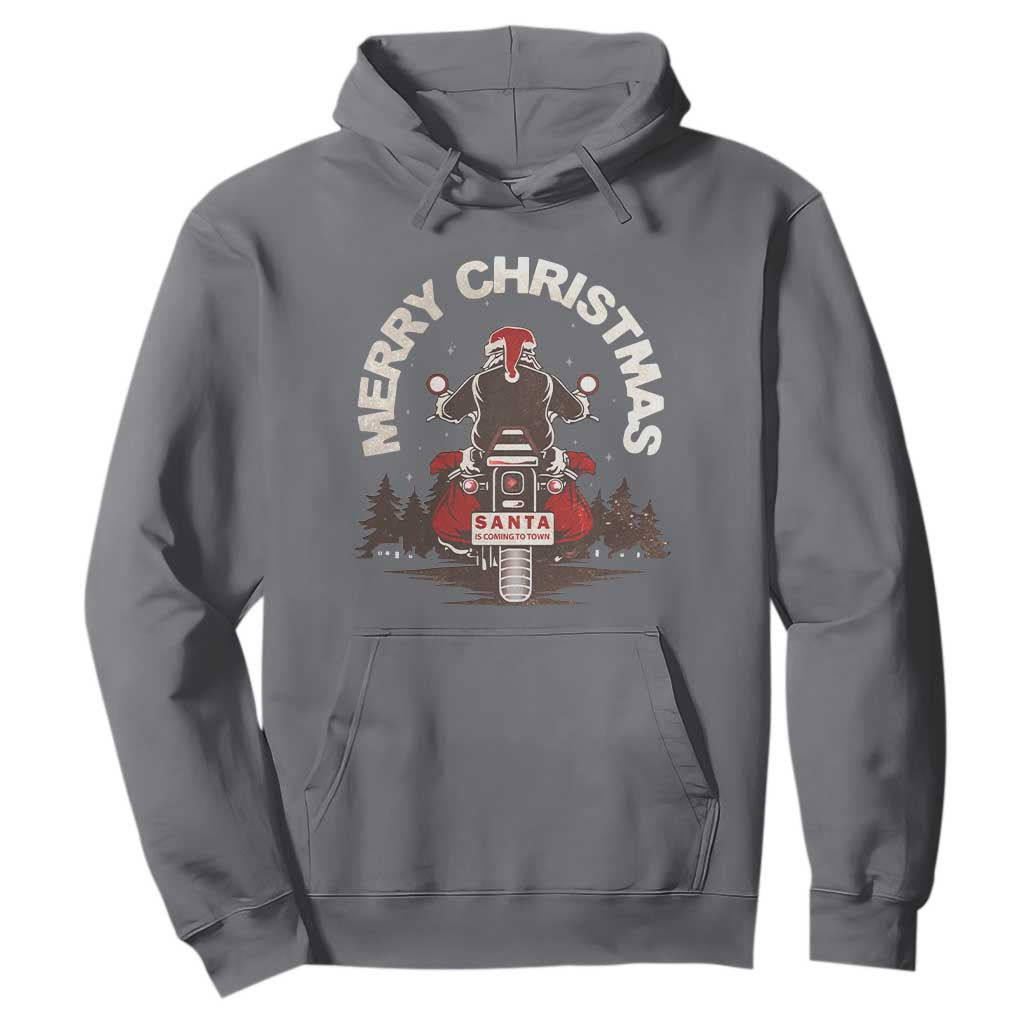 Motorcycle Christmas Hoodie Santa Riding to Town Merry Xmas TS10 Charcoal Print Your Wear