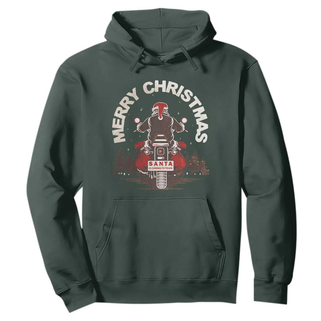 Motorcycle Christmas Hoodie Santa Riding to Town Merry Xmas TS10 Dark Forest Green Print Your Wear