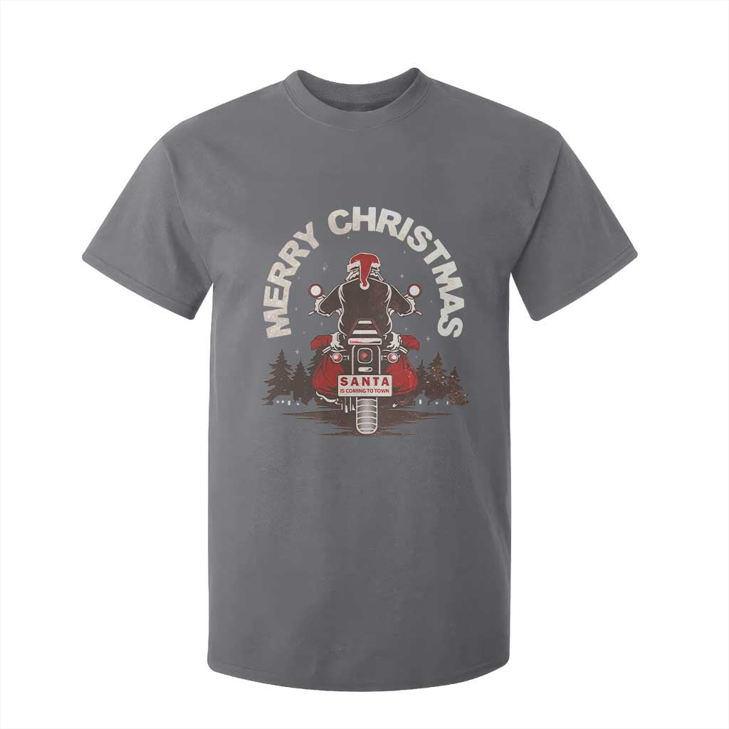 Motorcycle Christmas T Shirt For Kid Santa Riding to Town Merry Xmas TS10 Charcoal Print Your Wear