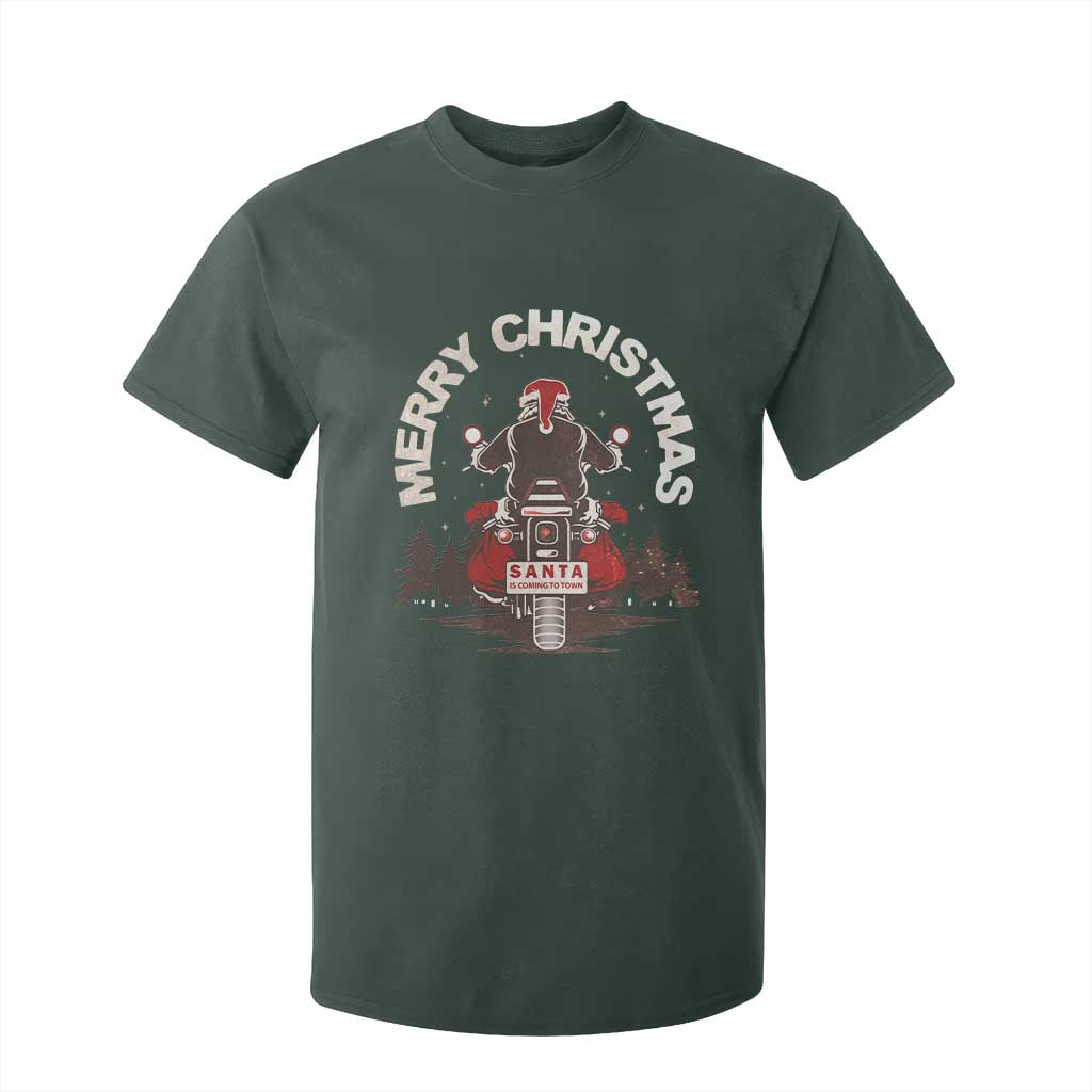 Motorcycle Christmas T Shirt For Kid Santa Riding to Town Merry Xmas TS10 Dark Forest Green Print Your Wear