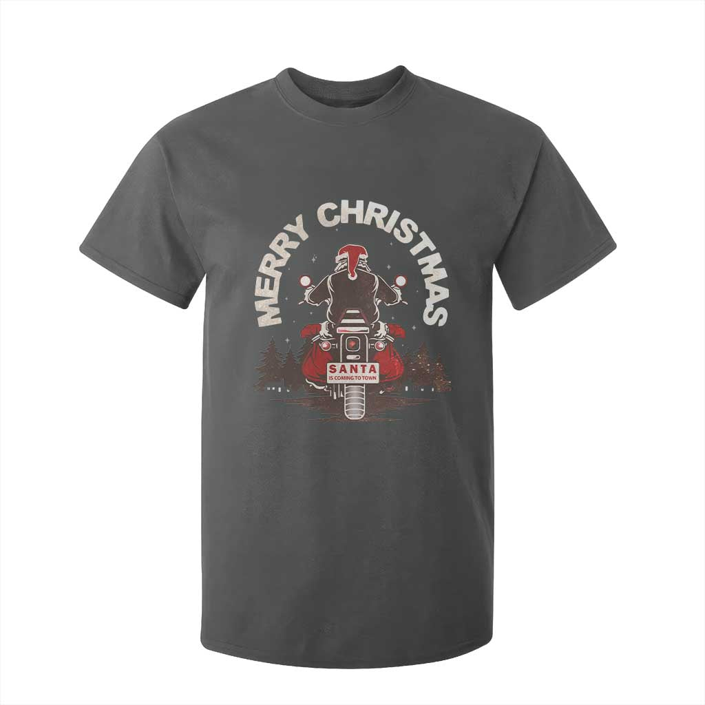 Motorcycle Christmas T Shirt For Kid Santa Riding to Town Merry Xmas TS10 Dark Heather Print Your Wear