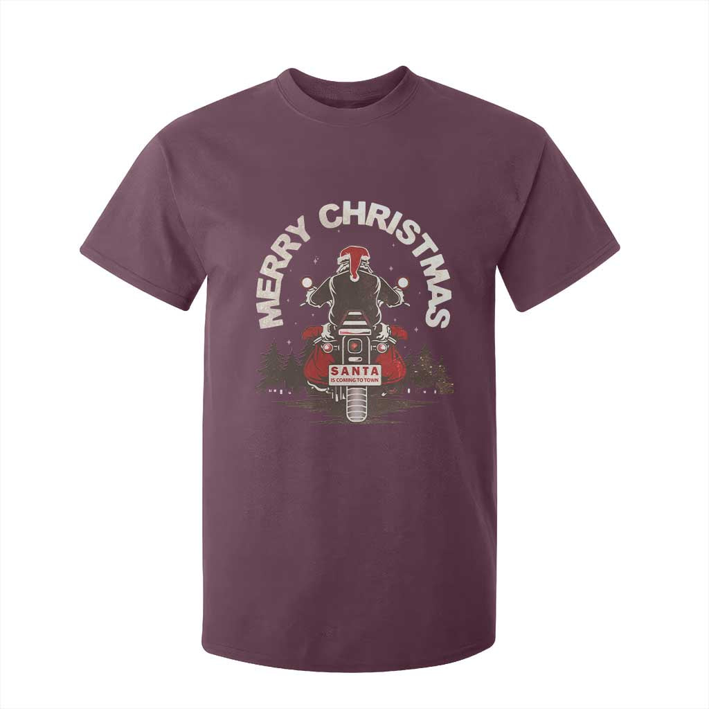 Motorcycle Christmas T Shirt For Kid Santa Riding to Town Merry Xmas TS10 Maroon Print Your Wear