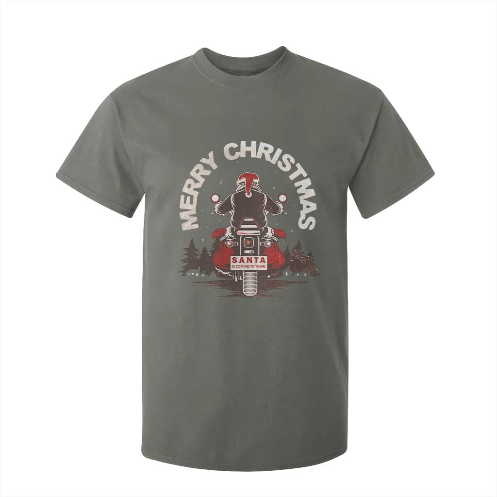 Motorcycle Christmas T Shirt For Kid Santa Riding to Town Merry Xmas TS10 Military Green Print Your Wear