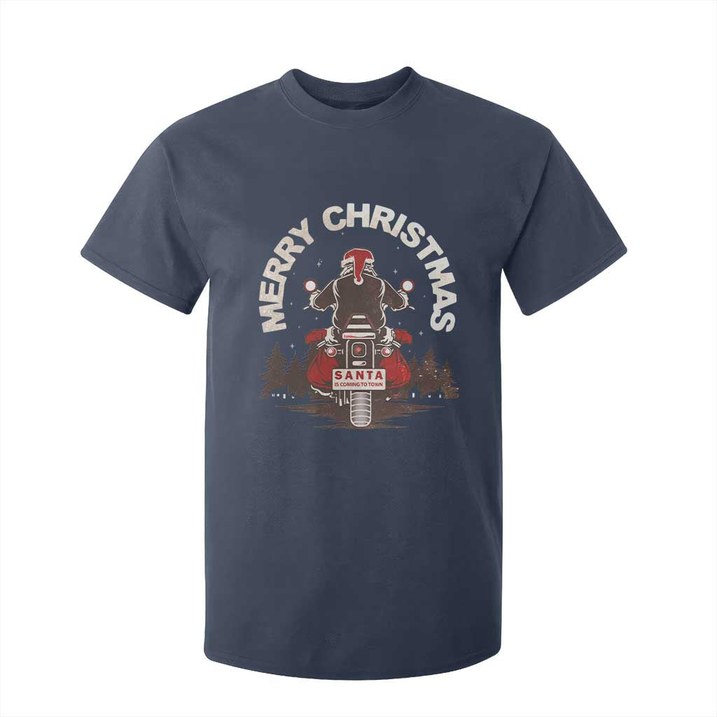 Motorcycle Christmas T Shirt For Kid Santa Riding to Town Merry Xmas TS10 Navy Print Your Wear