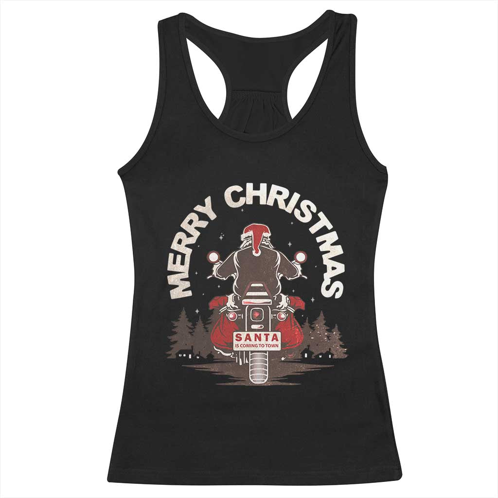 Motorcycle Christmas Racerback Tank Top Santa Riding to Town Merry Xmas TS10 Black Print Your Wear