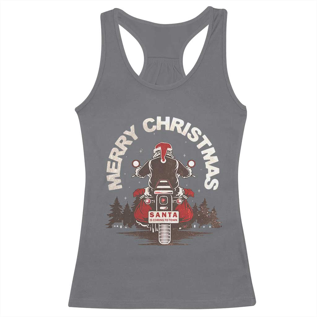 Motorcycle Christmas Racerback Tank Top Santa Riding to Town Merry Xmas TS10 Charcoal Print Your Wear